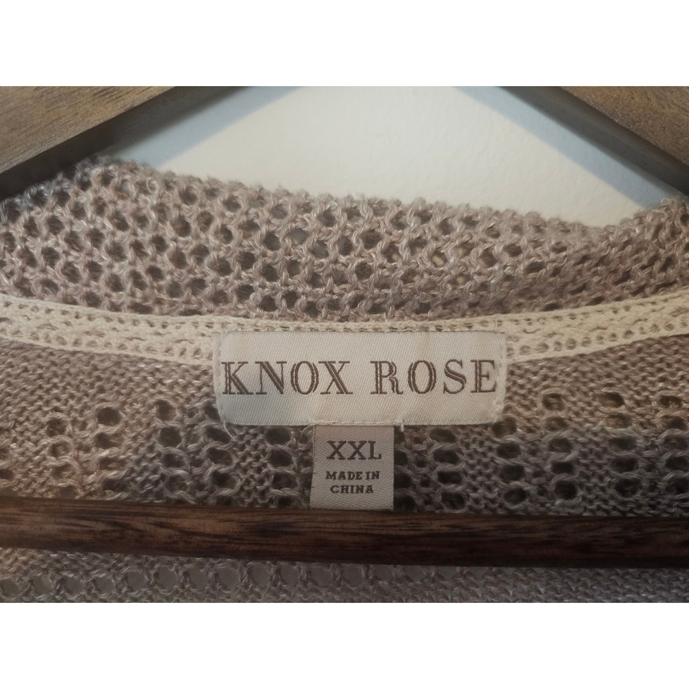 Boho Knox Rose Open Front Cardigan Women XXL Taupe Pointelle Knit Shawl Collar - Picture 3 of 8